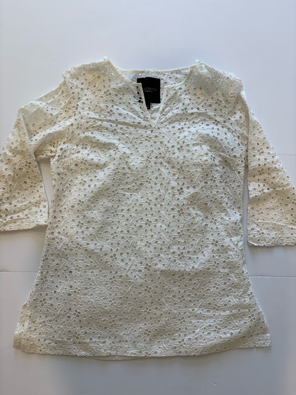 Talbots White Eyelet V-Notch Tunic 12